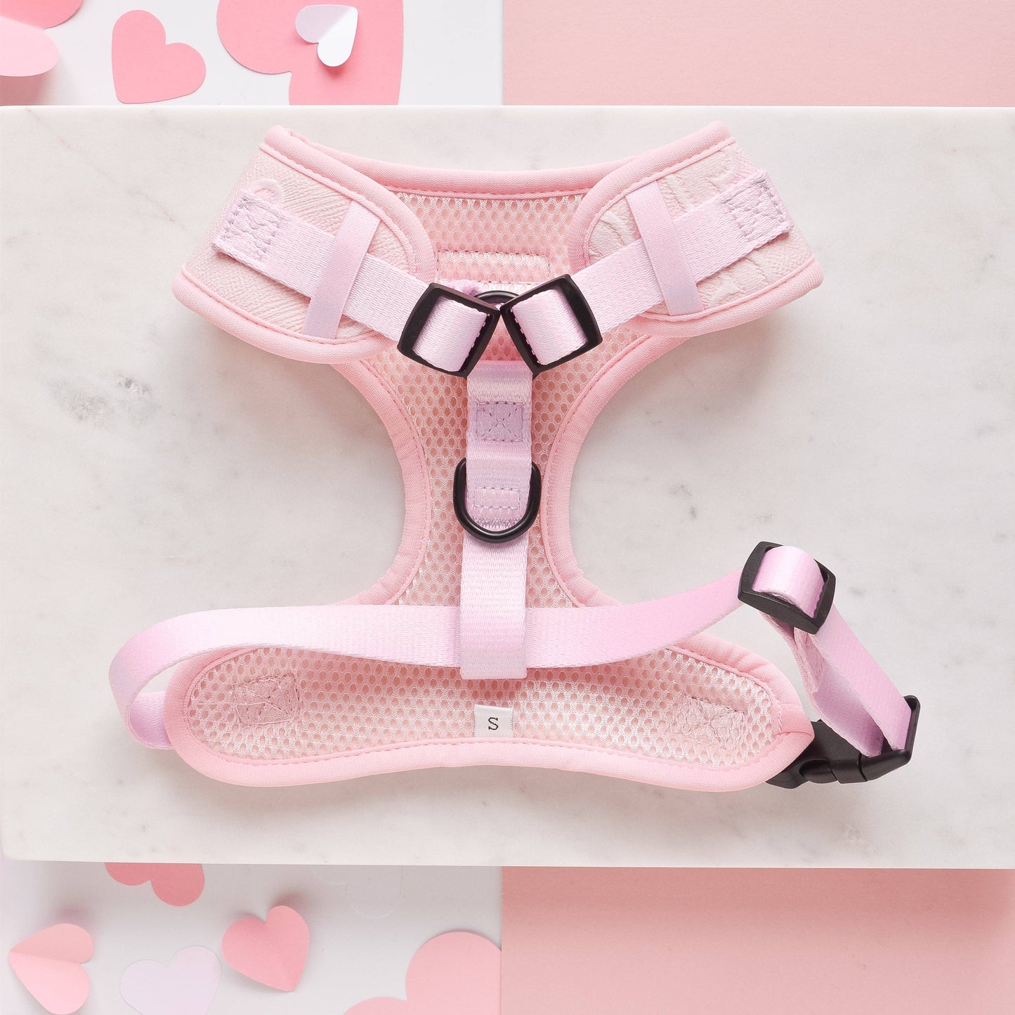 Luxe Adjustable Neck Dog Harness - Baby Pink Heart