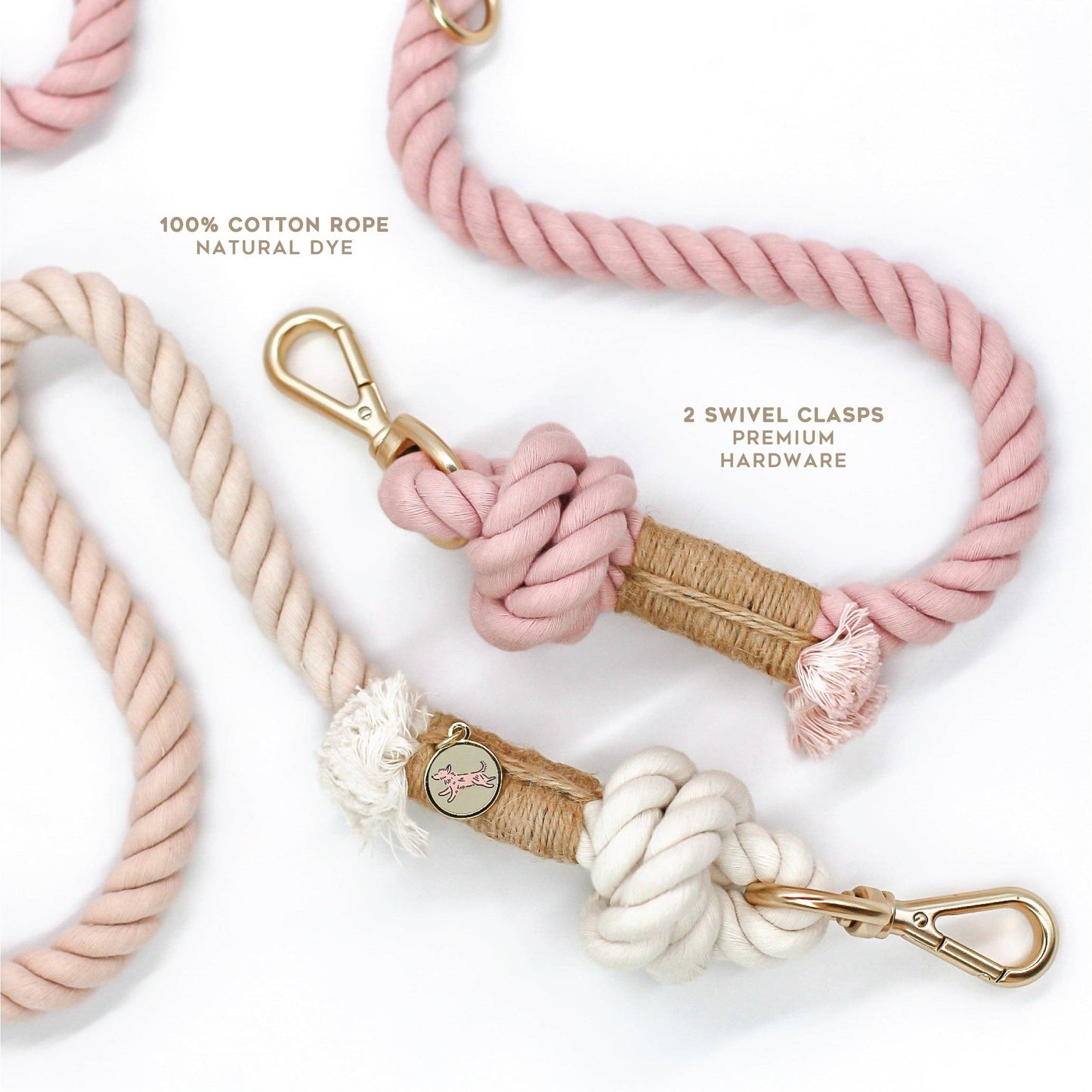 Rosy Quartz Ombre | Hands Free Rope Leash | 8ft Extra Sturdy