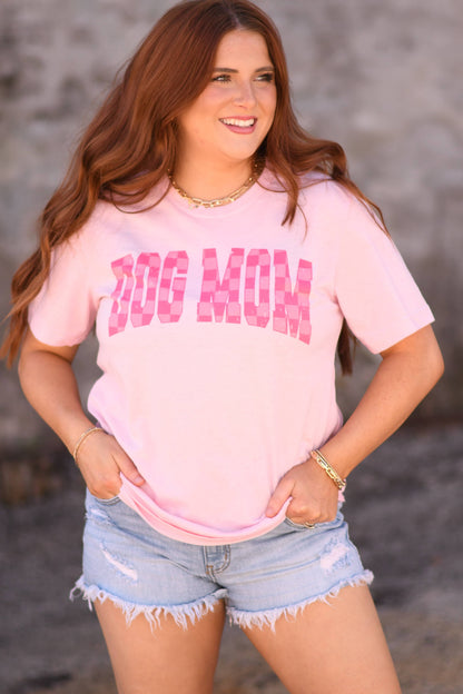 Camiseta a cuadros rosa de Dog Mom