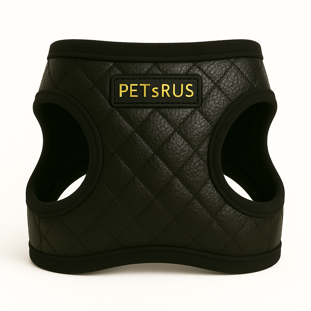 Easy Step-In Dog Harness, Quilted Vegan Leather, Black