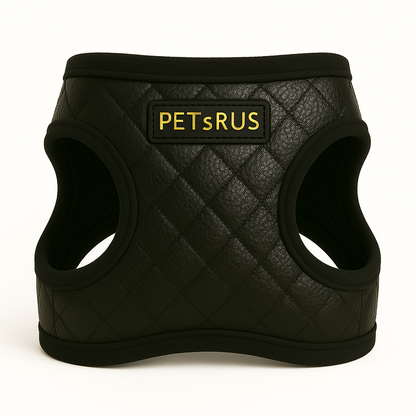 Easy Step-In Dog Harness, Quilted Vegan Leather, Black