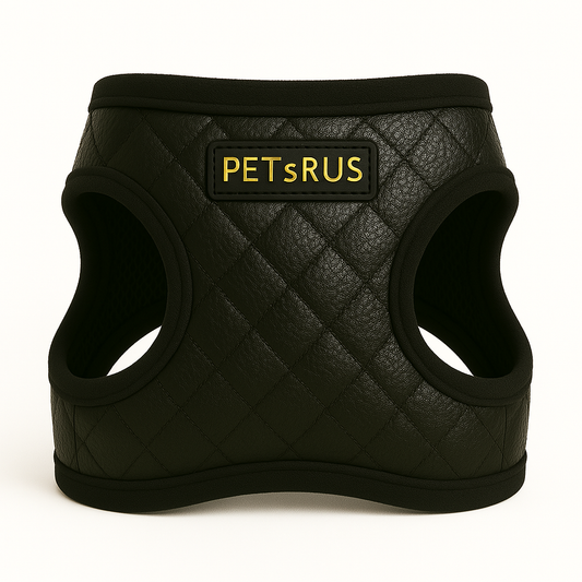 Easy Step-In Dog Harness, Quilted Vegan Leather, Black