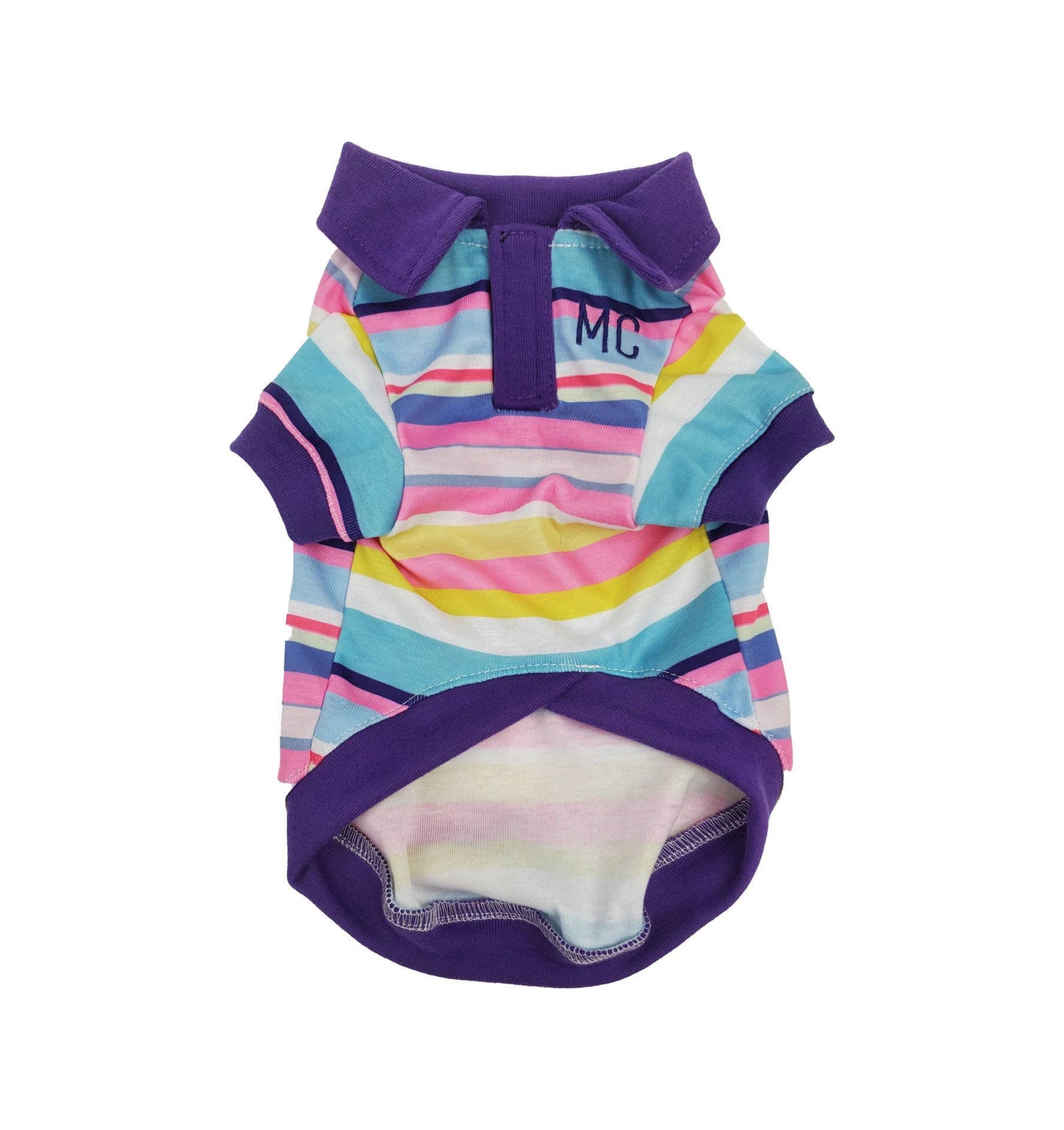 Pink & Blue Striped Polo with Purple Collar