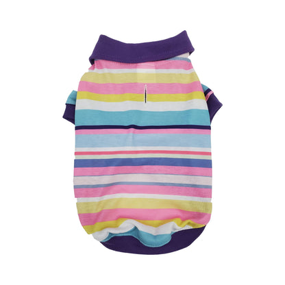 Pink & Blue Striped Polo with Purple Collar