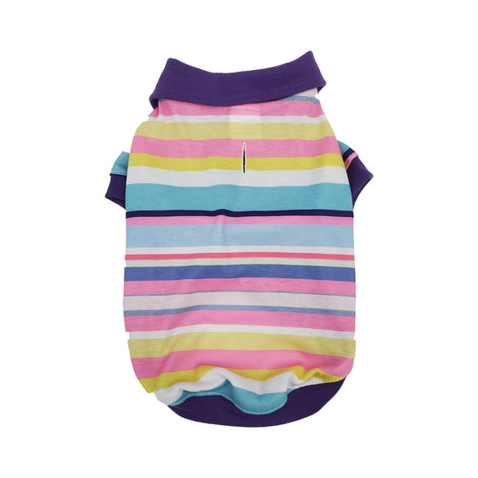 Pink & Blue Striped Polo with Purple Collar