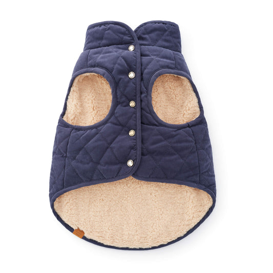 Quilted Navy Sherpa-Lined Reversible Dog Jacket