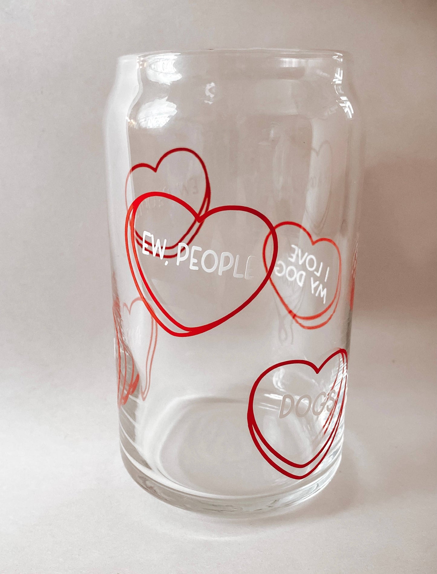 Dog Candy Hearts Glass Can