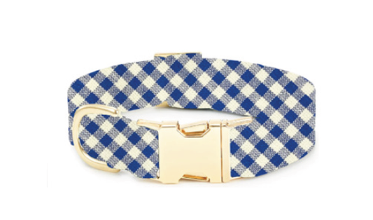 Lake Blue Gingham Dog Collar