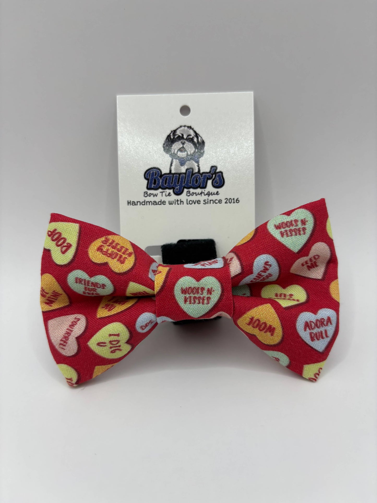 Conversation Heart Dog Bow Tie