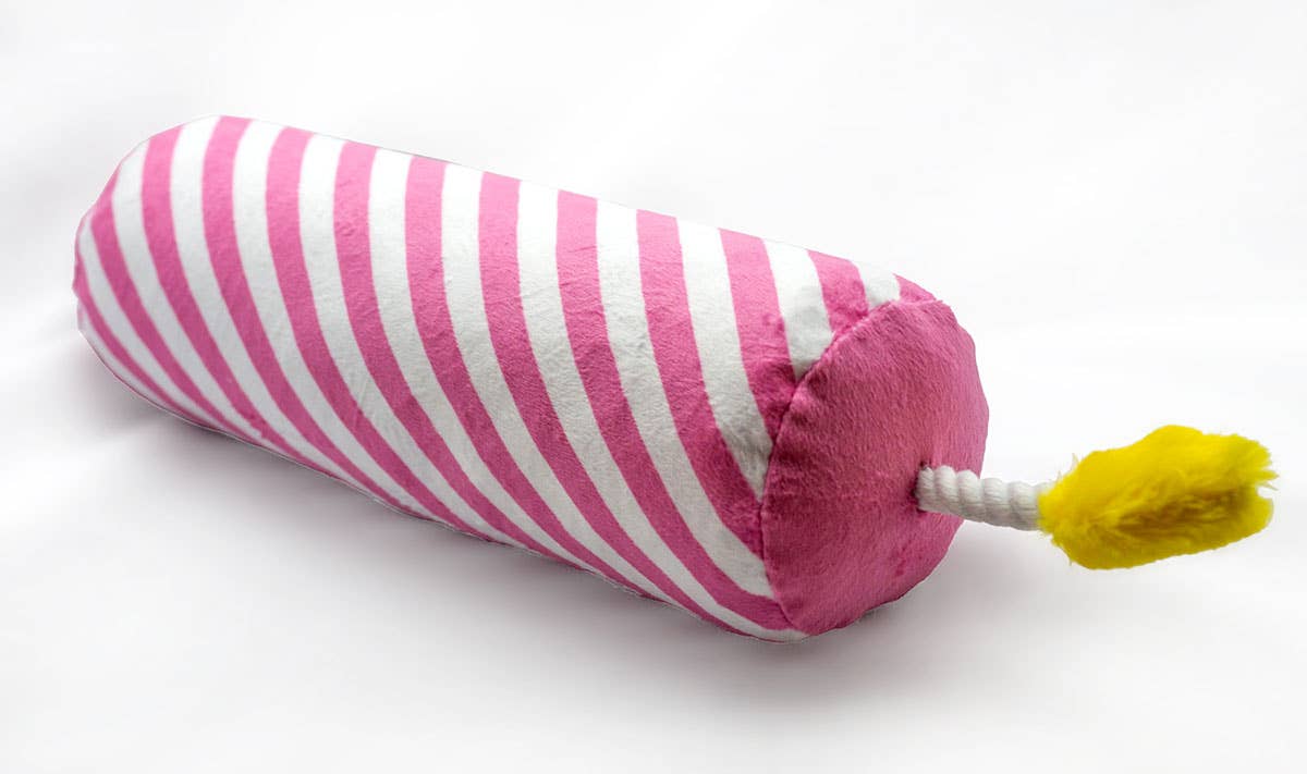 Birthday Candle Plush Dog Toy with Rope 16" - Assorted Colors