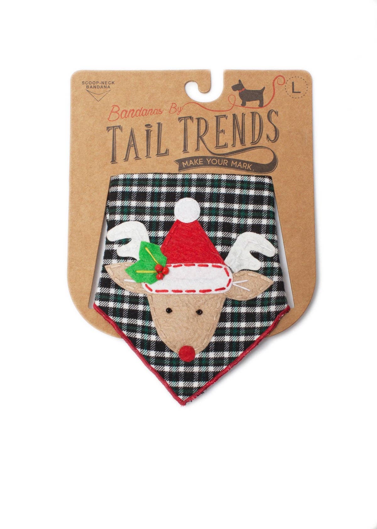 Red Nosed Reindeer Black Plaid Bandana