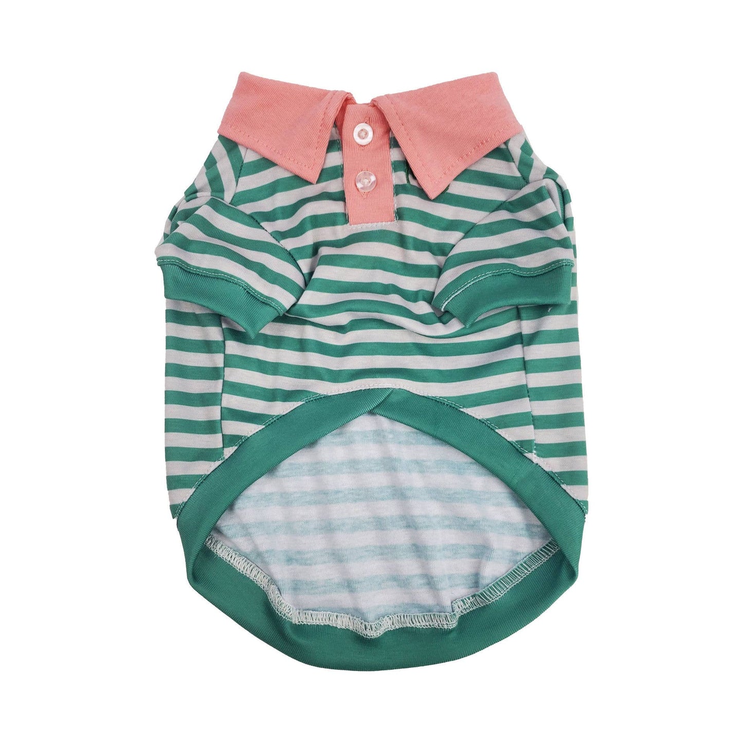 Green Stripe Polo with Pink Collar