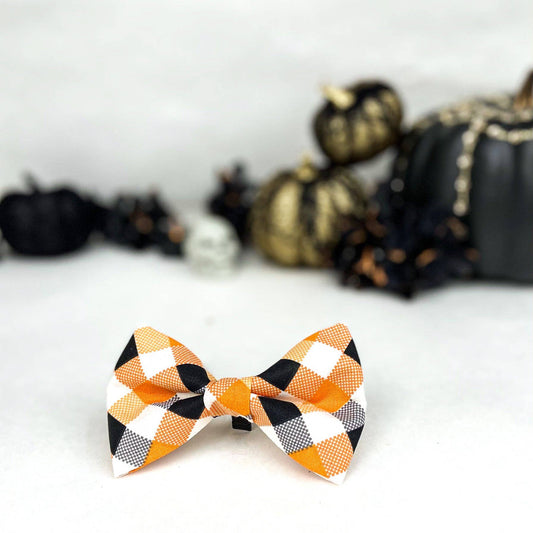 Fall-o-ween Plaid Dog Bow Tie