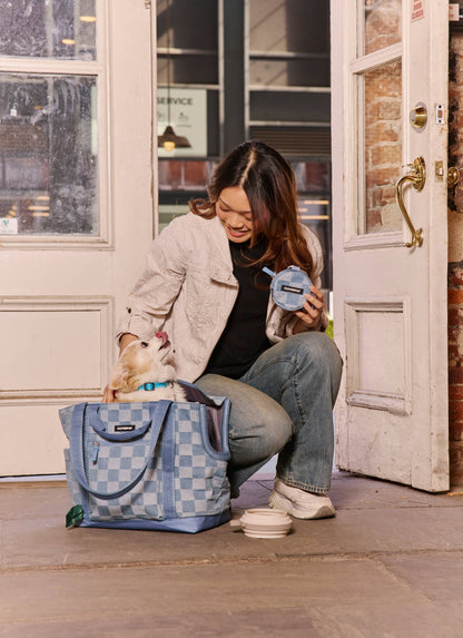 Denim Check Snackpack-Double Insulated Dog Treat Pouch