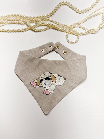 Classic Lamb Embroidery Tan Denim Dog Bandana