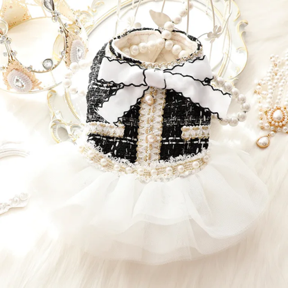 Black Tweed with White Bow Dog Dress