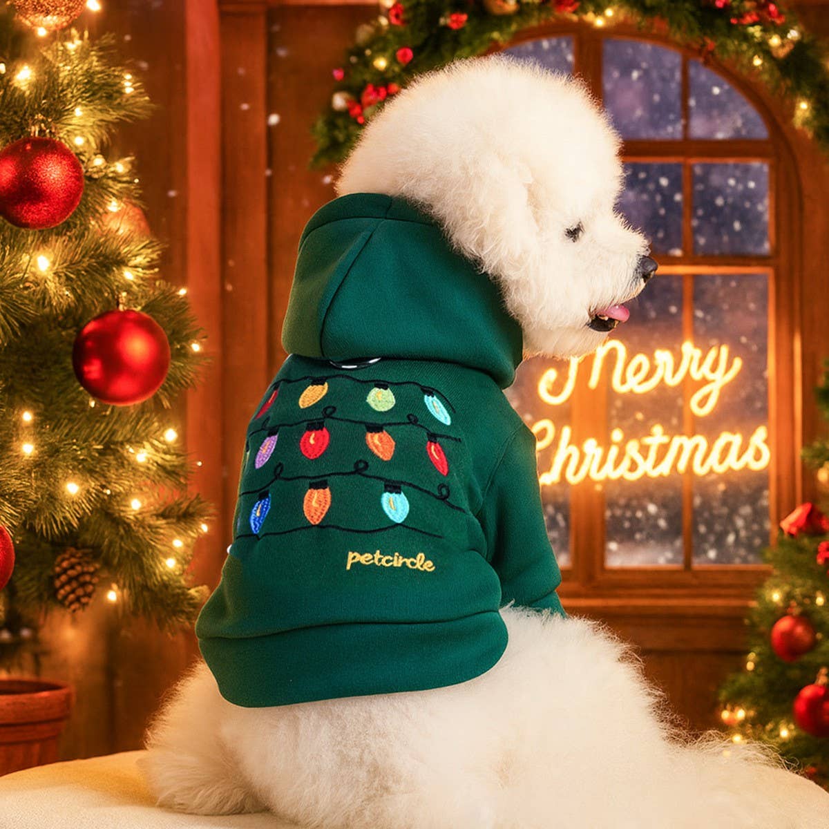 Christmas String Lights Dog Fleece Hoodie