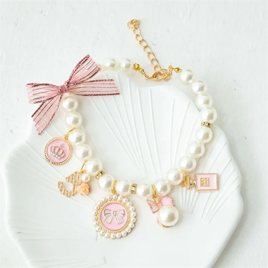 Pearl Dog Necklace with Ribbon Charm & More