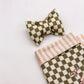 Olive Checker Mini Dog Bow Tie