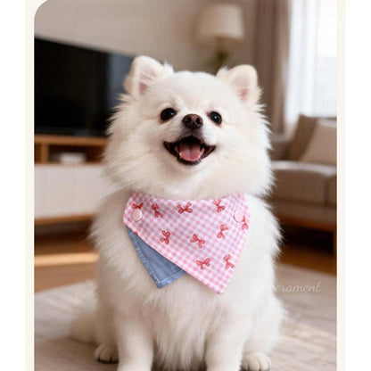 Yellow Gingham and Bow Print Pet Bandana Collar