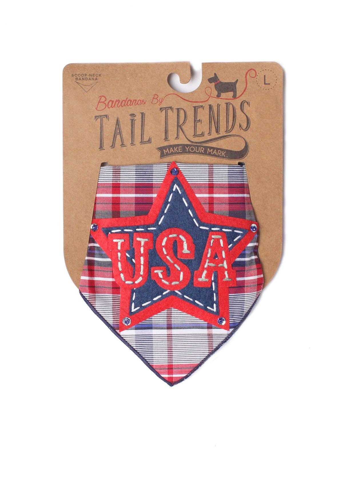 Red White and Blue Plaid USA Star Patch Bandana