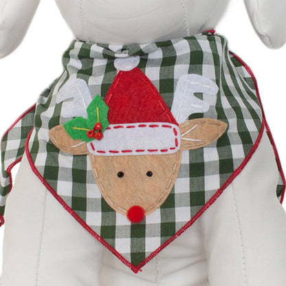 Red Nosed Reindeer Green Gingham Bandana