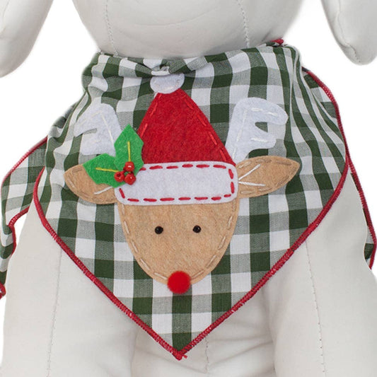 Red Nosed Reindeer Green Gingham Bandana