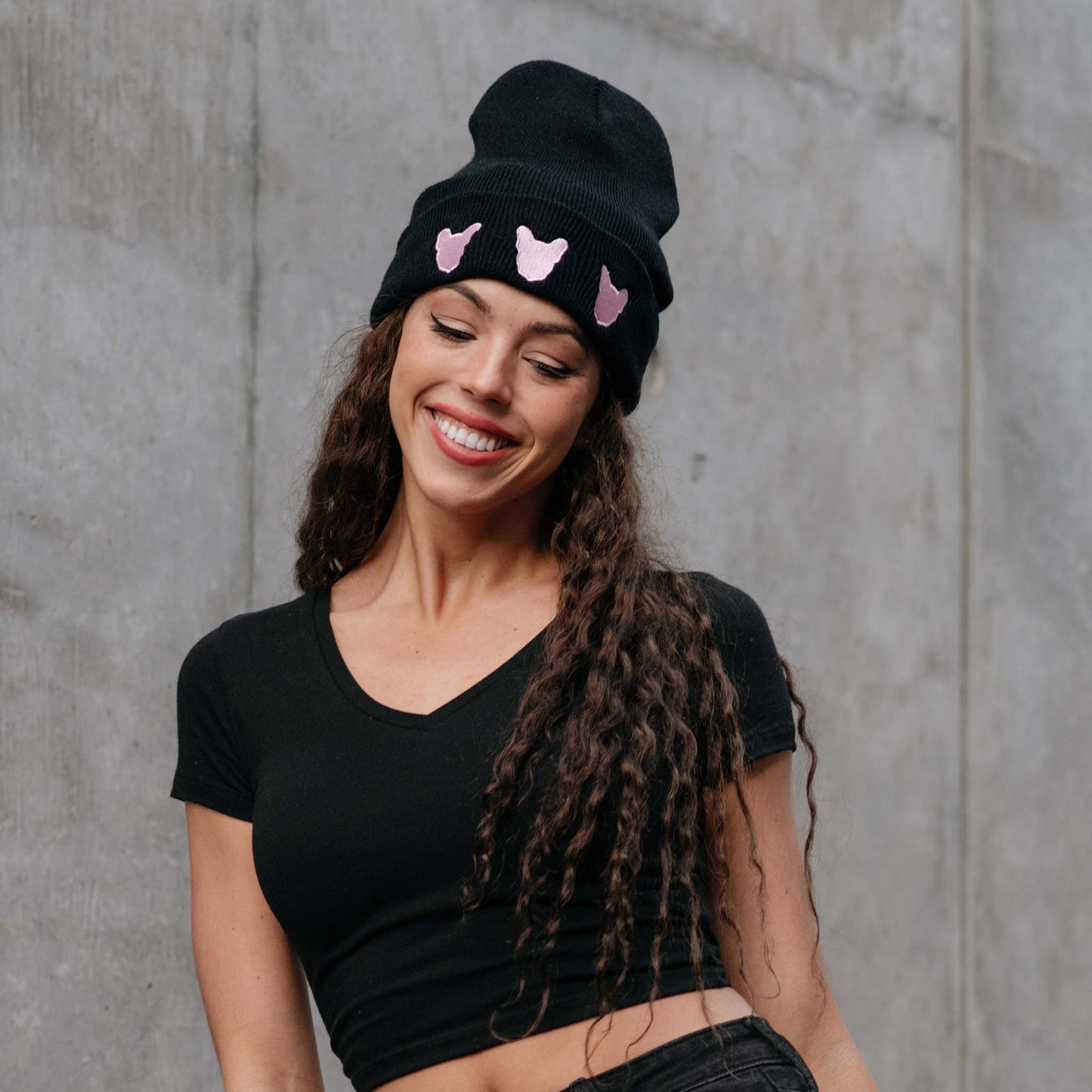 Black and Pink Beanie