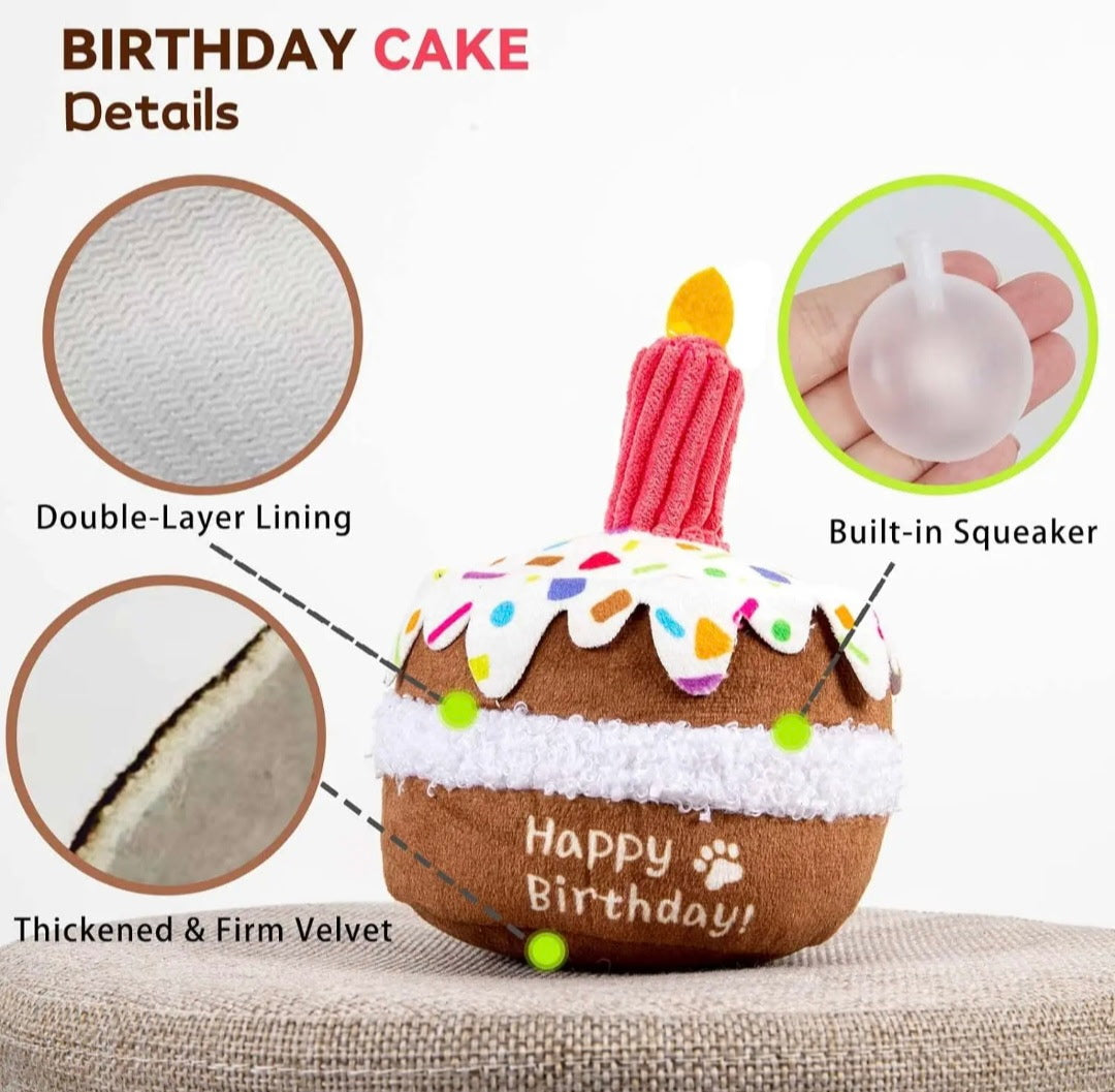 Happy Birthday Cake with Candle Dog Toy