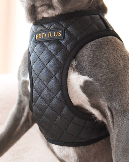Easy Step-In Dog Harness, Quilted Vegan Leather, Black