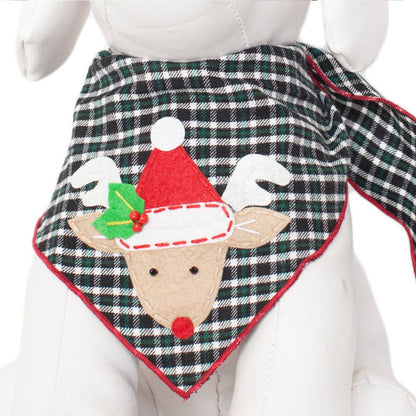 Red Nosed Reindeer Black Plaid Bandana