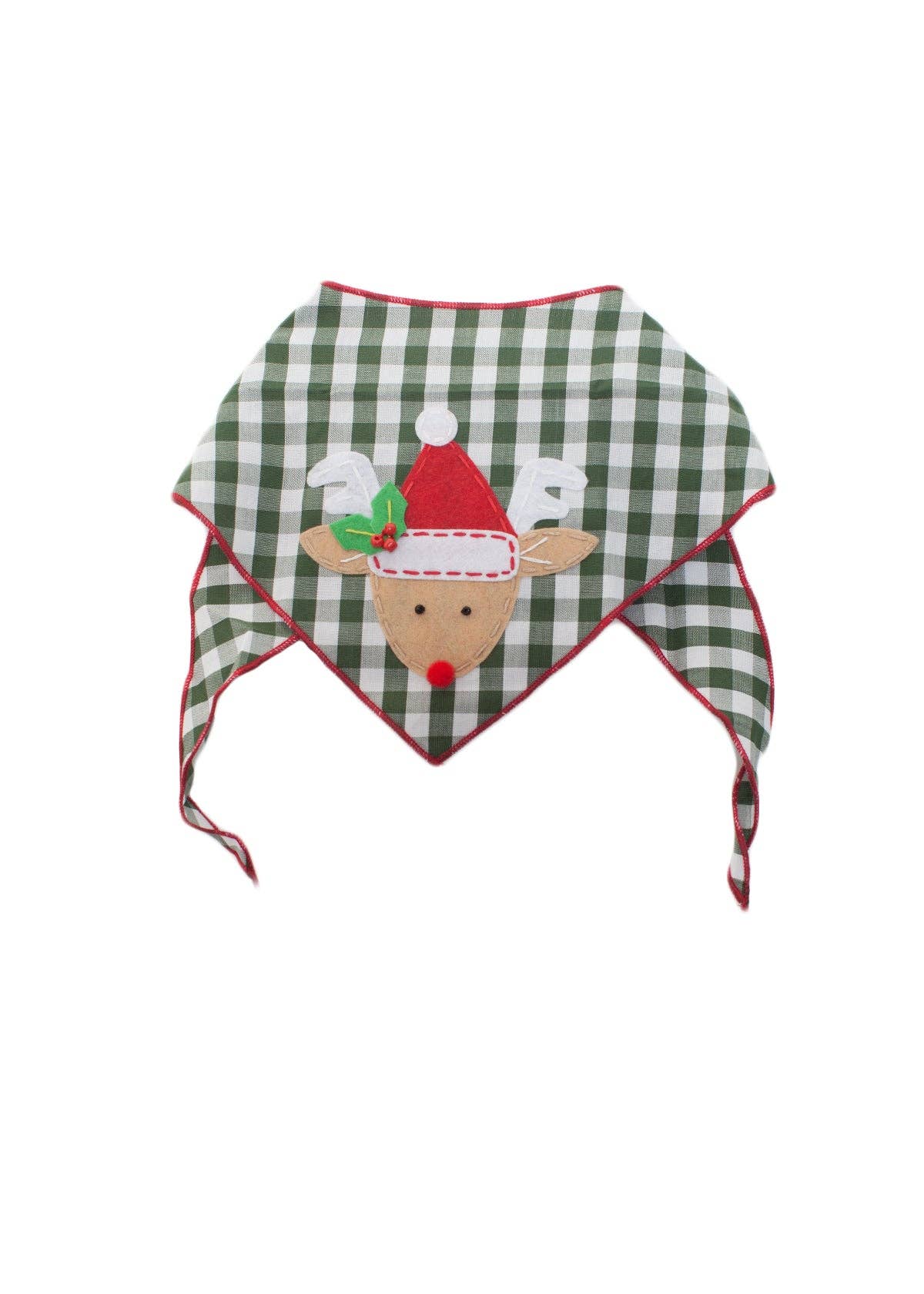 Red Nosed Reindeer Green Gingham Bandana