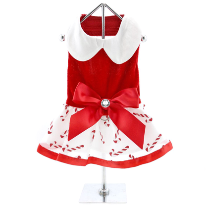 Vestido navideño con bastón de caramelo, diamantes de imitación, anilla en D y correa