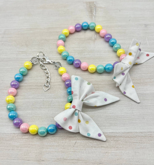 Mini Rainbow Pearl Birthday Necklace with Bow - Assorted Styles/Sizes