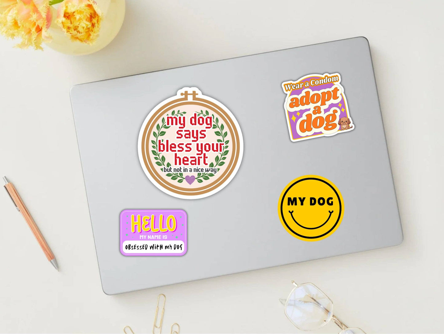 Cute Dog Sticker - Wear a Condom, Adopt a Dog 