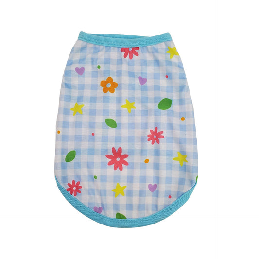 Blue Gingham Flower Dog Tank