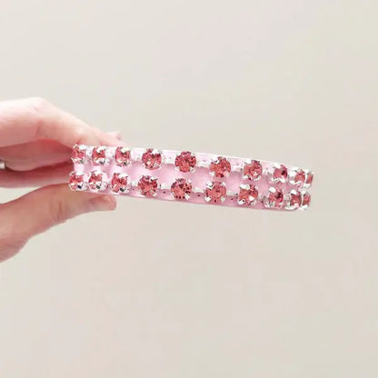 Pink Leatherette Collar With Double Diamonds