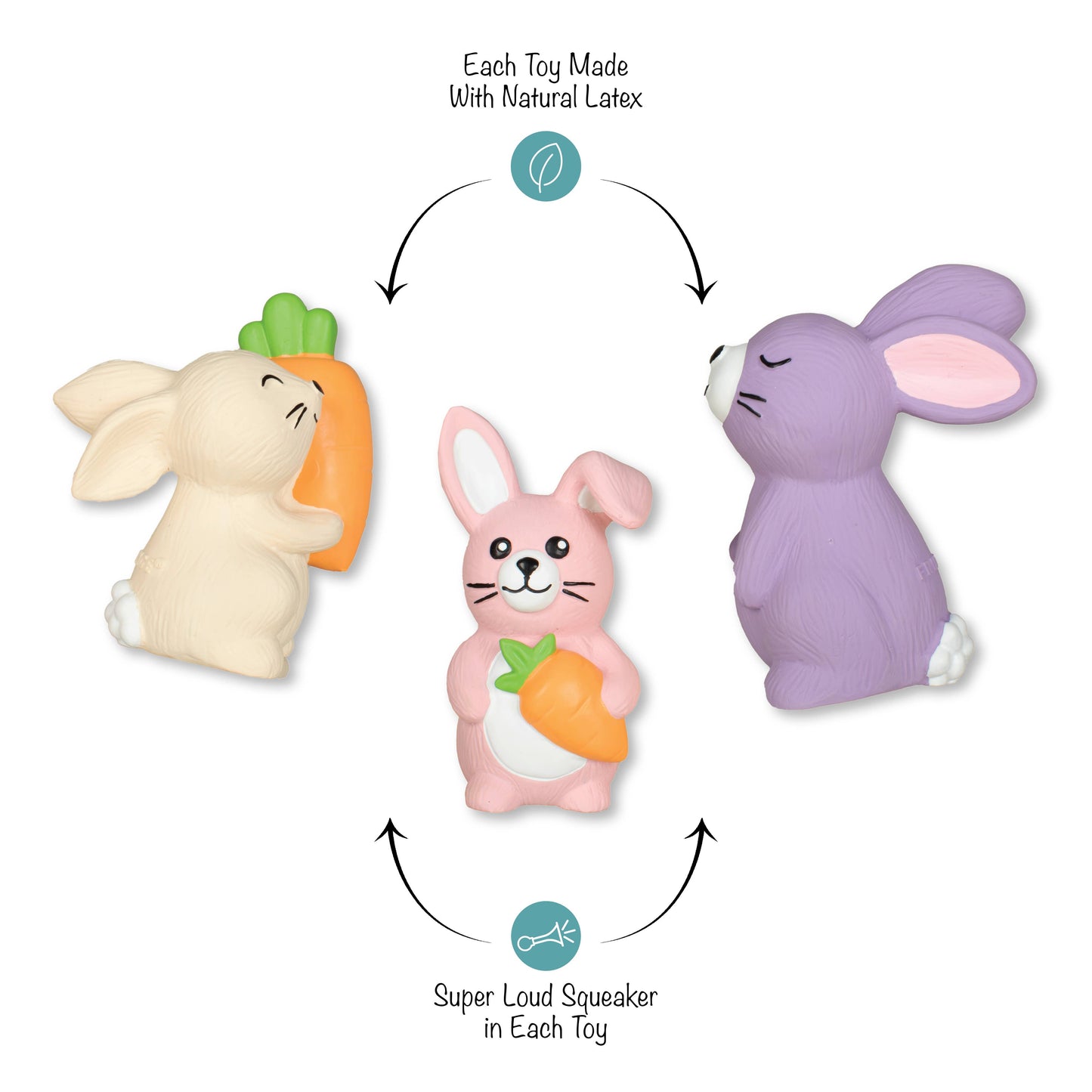 Hopping Love Carrots 3pc Latex Dog Toy