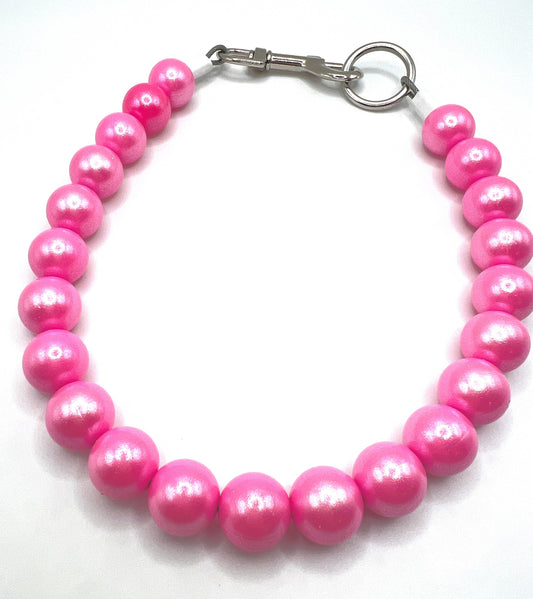 Opal Bubble Gum Pink Beaded Dog Collar