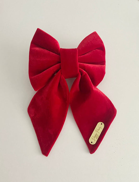 Christmas Red Velvet Dog Sailor Bow