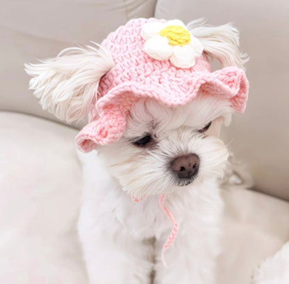 Pink Flower Dog Hat