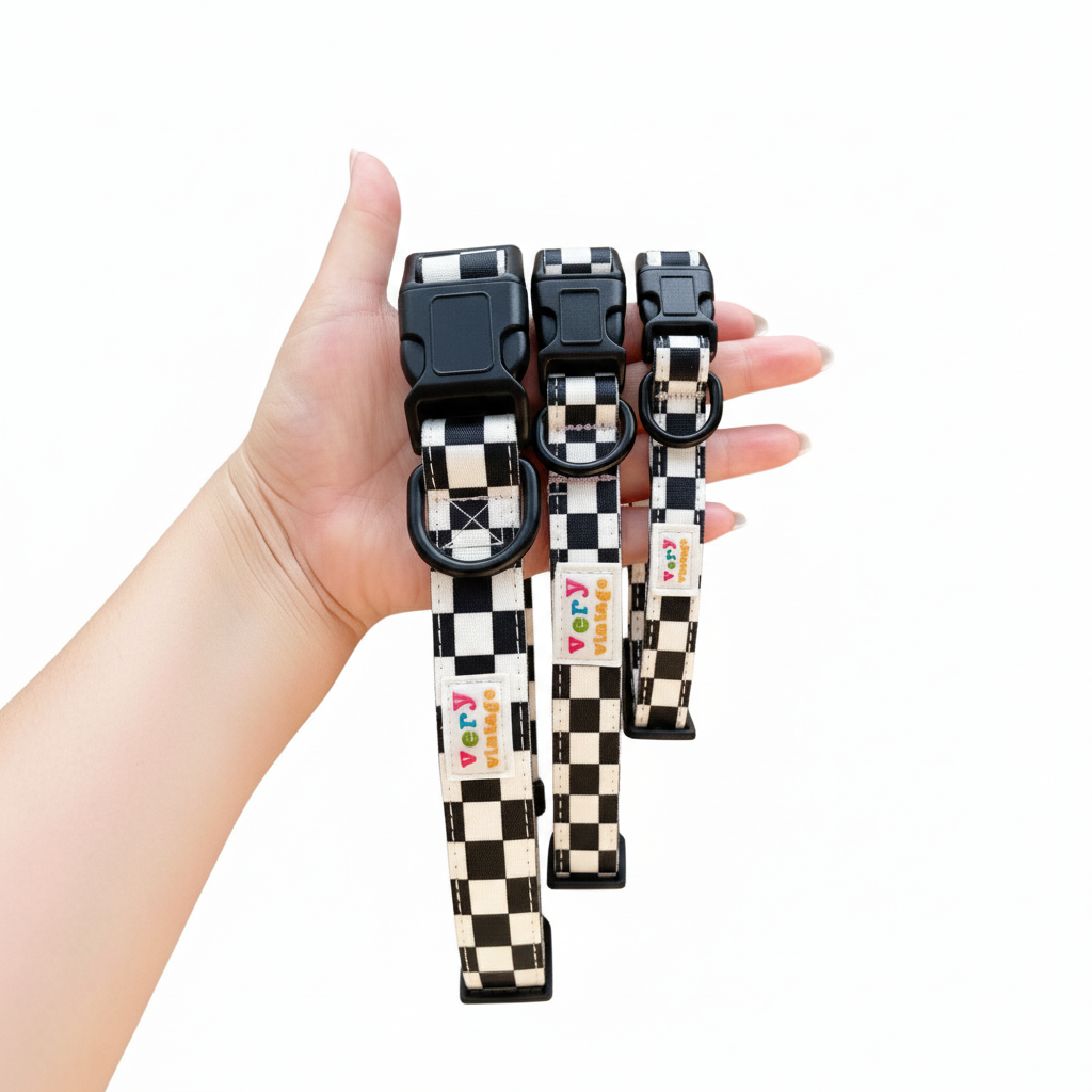 Black & Cream Checkered Eco-Friendly Dog Collar