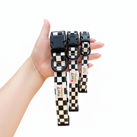 Black & Cream Checkered Eco-Friendly Dog Collar