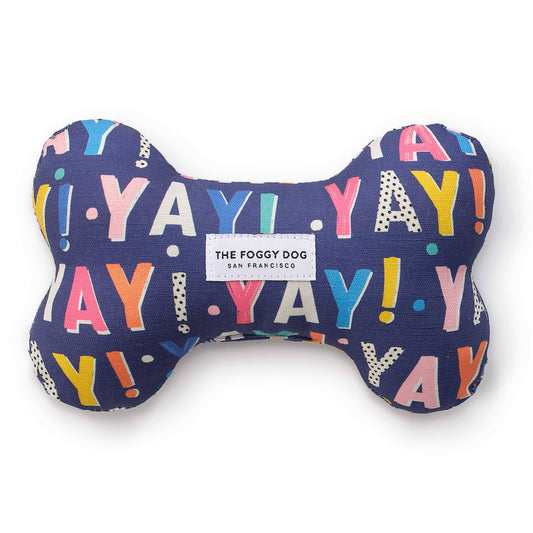 Birthday YAY Navy Dog Bone Squeaky Toy