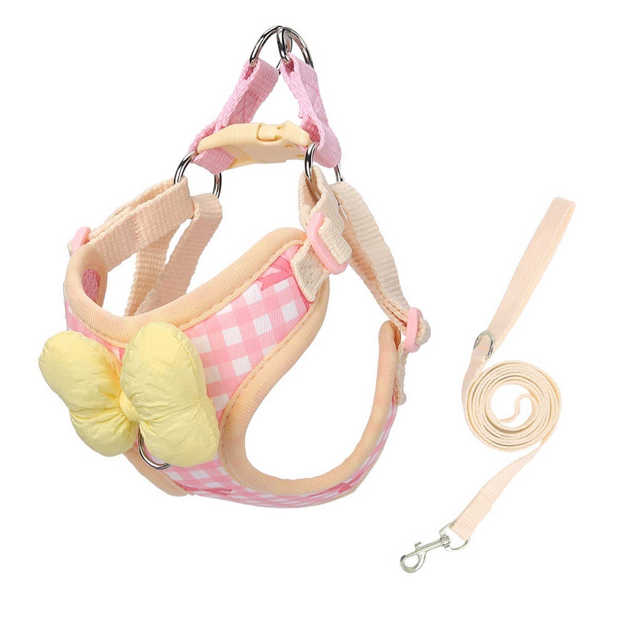Cute Bow with Plaid Dog Harness with Leash