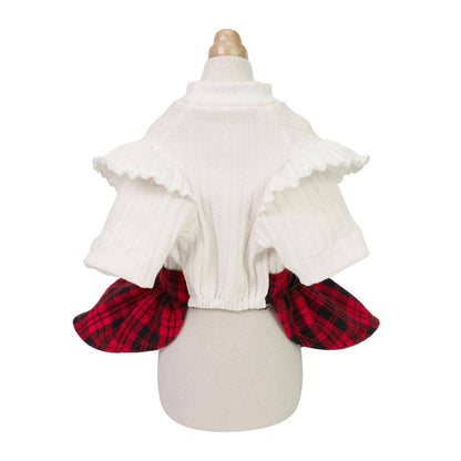 Ruffle Sleeves Plaid Sweater Dog Dress