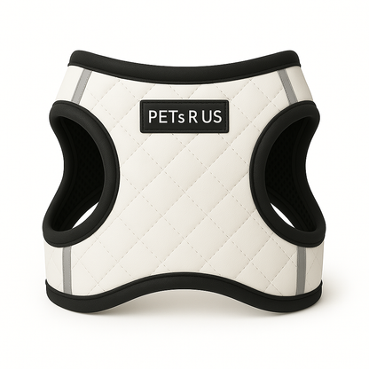 Step-In Dog Harness, Quilted Vegan Leather, White