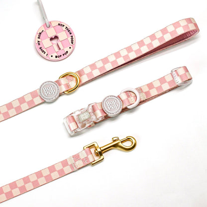 Checkerboard Dog Collar in Light Pink