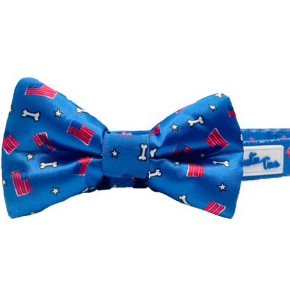 Red, White and Bones American Flag USA Dog Bow Tie