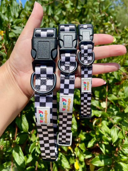 Black & Cream Checkered Eco-Friendly Dog Collar